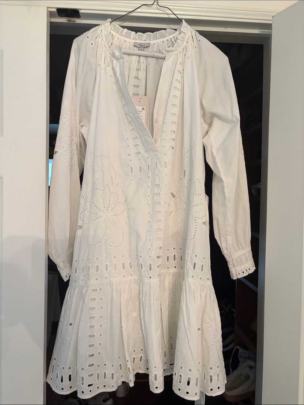 Rails White Eyelet Long-Sleeve Peasant Dress